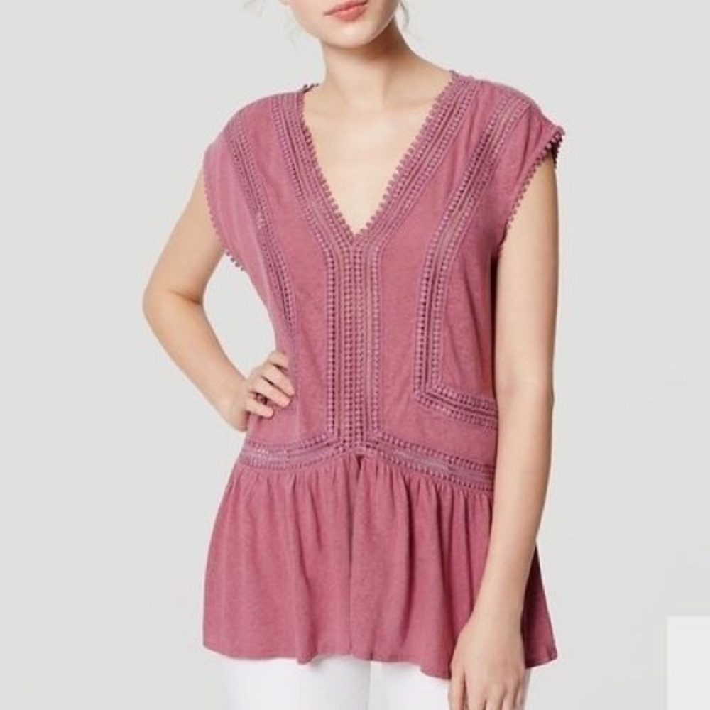 LOFT Dot Lace Peplum Top